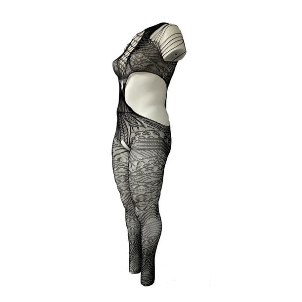 Killer Legs Plus Size Fishnet Sheer Jacquard Lace Scoop Neck Body Stockings